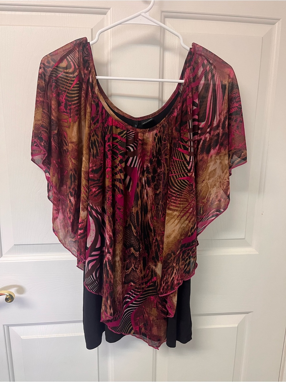 new directions Pink and Brown Sheer Printed Flutter Tunic